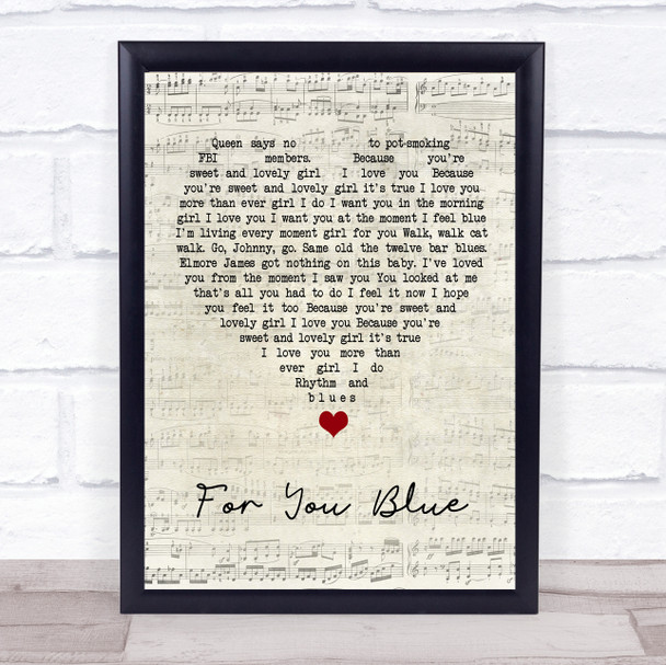 The Beatles For You Blue Script Heart Song Lyric Quote Music Print