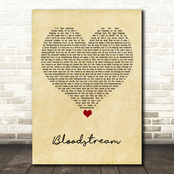Ed Sheeran Bloodstream Vintage Heart Song Lyric Quote Music Print