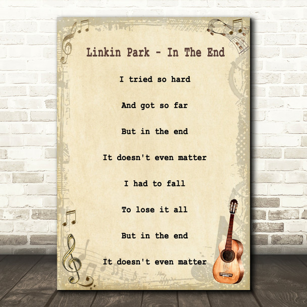 Linkin Park In The End Song Lyric Vintage Quote Print