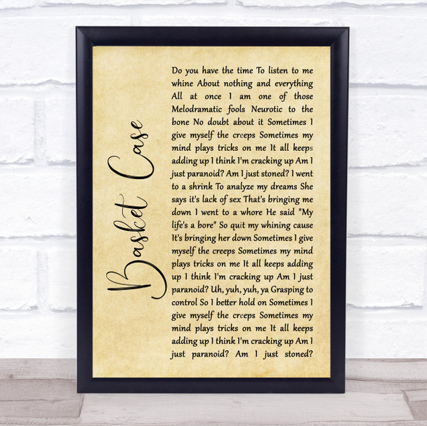 Green Day Basket Case Rustic Script Song Lyric Quote Music Print Green Day Basket Case Rustic Script Song Lyric Quote Music Print