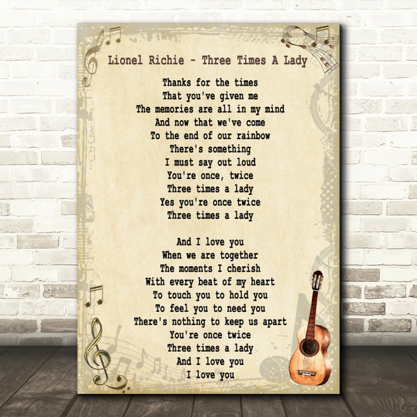 Lionel Richie Three Times A Lady Song Lyric Vintage Quote Print