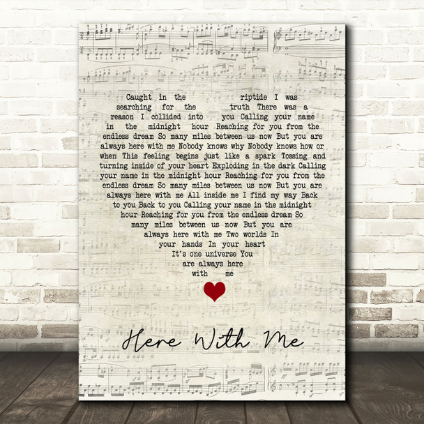 Susie Suh Here With Me Script Heart Song Lyric Quote Music Print
