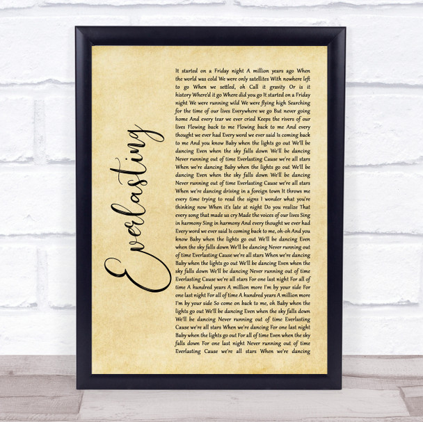 Take That Everlasting Rustic Script Song Lyric Quote Music Print
