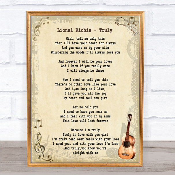 Lionel Richie Truly Song Lyric Vintage Quote Print