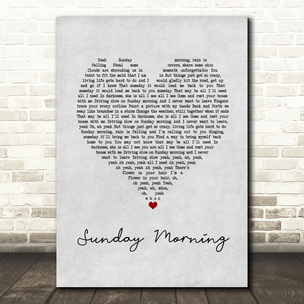 Maroon 5 Sunday Morning Grey Heart Song Lyric Quote Music Print