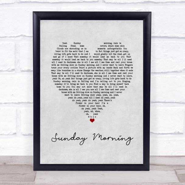 Maroon 5 Sunday Morning Grey Heart Song Lyric Quote Music Print