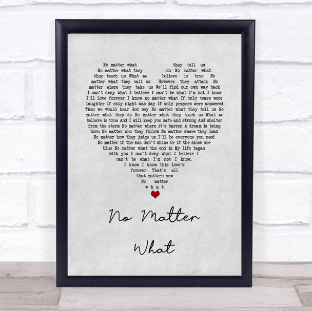 Boyzone No Matter What Grey Heart Song Lyric Quote Music Print