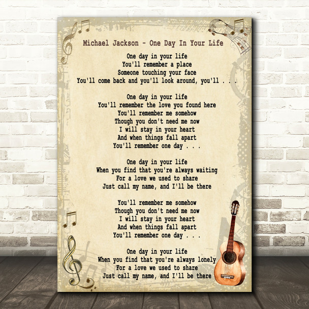 Michael Jackson One Day In Your Life Song Lyric Vintage Quote Print