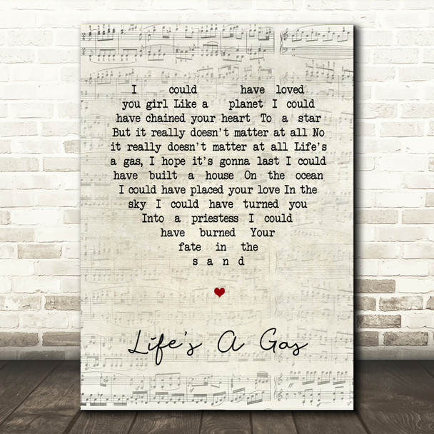 T. Rex Life's A Gas Script Heart Song Lyric Quote Music Print