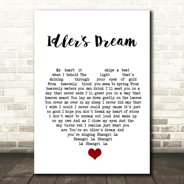 Oasis Idler's Dream White Heart Song Lyric Quote Music Print