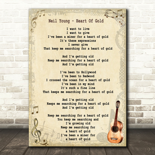 Neil Young Heart Of Gold Song Lyric Vintage Quote Print