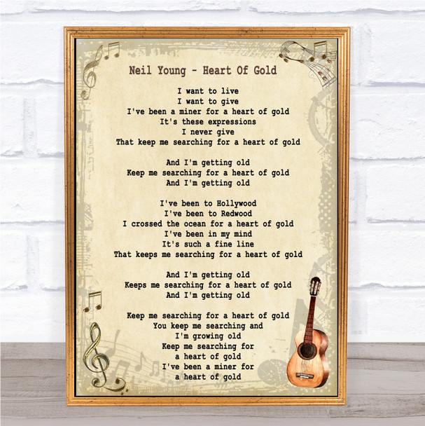 Neil Young Heart Of Gold Song Lyric Vintage Quote Print