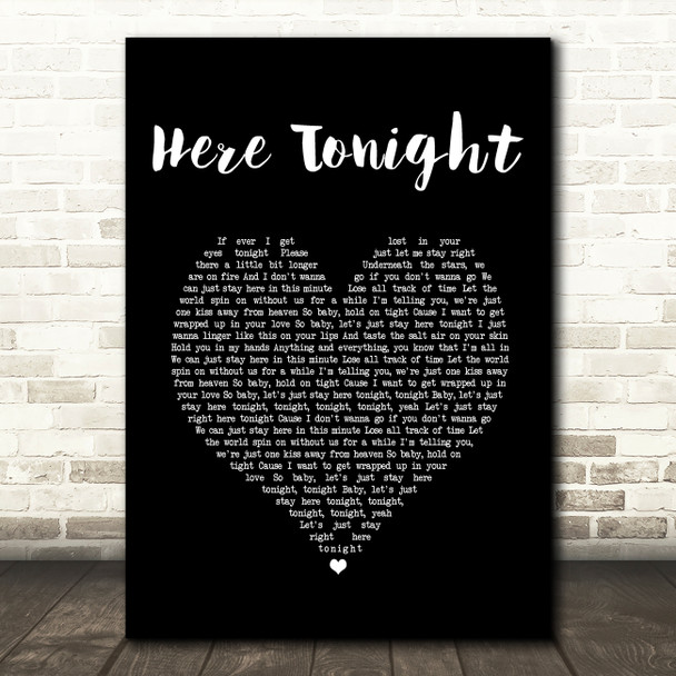 Brett Young Here Tonight Black Heart Song Lyric Quote Music Poster Print