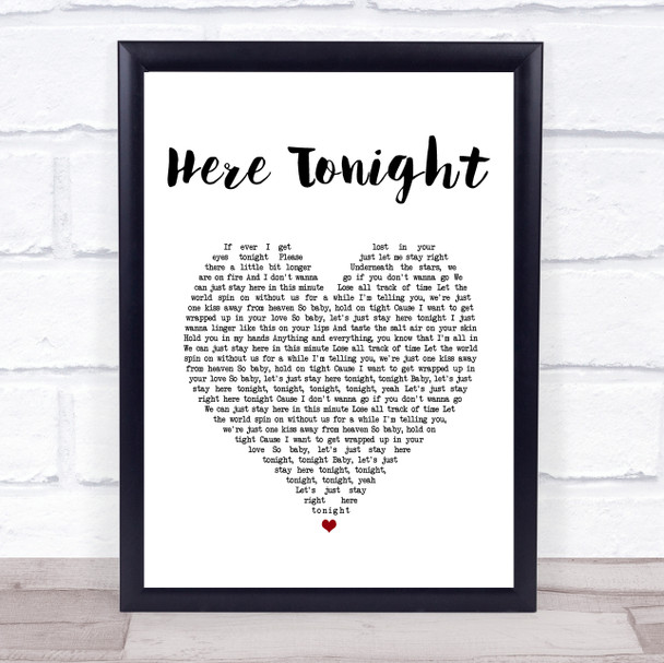 Brett Young Here Tonight White Heart Song Lyric Quote Music Poster Print