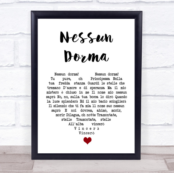 Luciano Pavarotti Nessun Dorma White Heart Song Lyric Quote Music Print