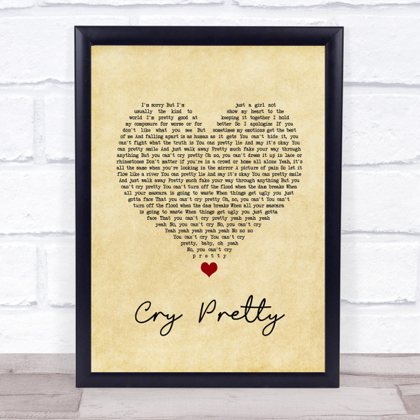 Carrie Underwood Cry Pretty Vintage Heart Song Lyric Quote Music Print