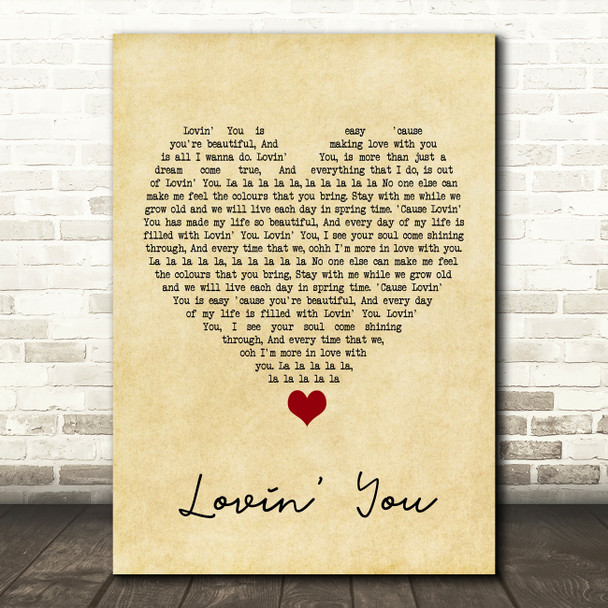 Minnie Ripperton Lovin' You Vintage Heart Song Lyric Quote Music Print