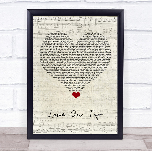 Beyonce Knowles Love On Top Script Heart Song Lyric Quote Music Print