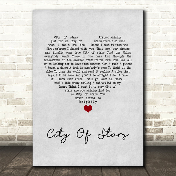 La La Land Cast City Of Stars Grey Heart Song Lyric Quote Music Print