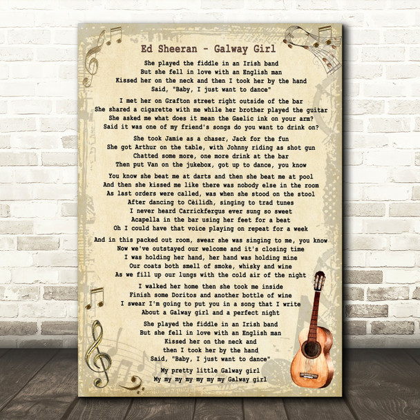 Ed Sheeran Galway Girl Song Lyric Vintage Quote Print