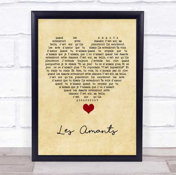 Charles Dumont Les Amants Vintage Heart Song Lyric Quote Music Print