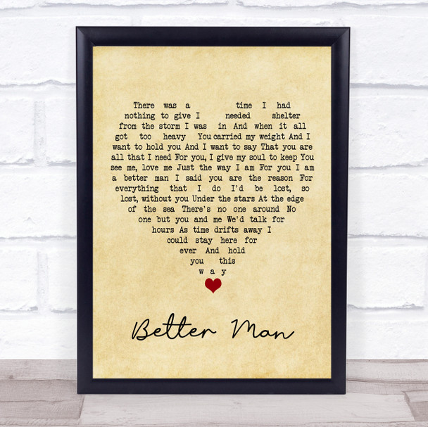 James Morrison Better Man Vintage Heart Song Lyric Quote Music Print