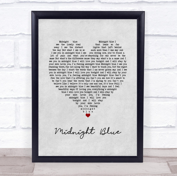 Kelly Groucutt Midnight Blue Grey Heart Song Lyric Quote Music Print