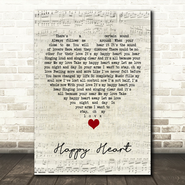 Andy Williams Happy Heart Script Heart Song Lyric Quote Music Print