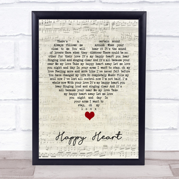 Andy Williams Happy Heart Script Heart Song Lyric Quote Music Print