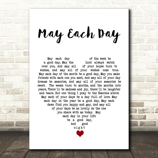 Andy Williams May Each Day White Heart Song Lyric Quote Music Print