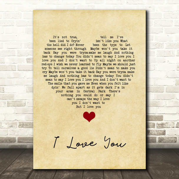 Billie Eilish I Love You Vintage Heart Song Lyric Quote Music