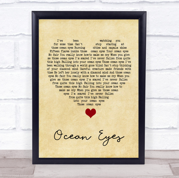 Billie Eilish Ocean Eyes Vintage Heart Song Lyric Quote Music Print