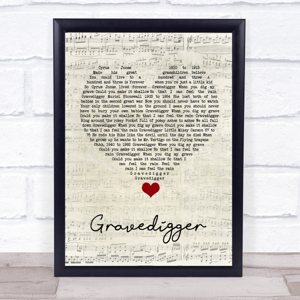 Dave Matthews Gravedigger Script Heart Song Lyric Quote Music Print