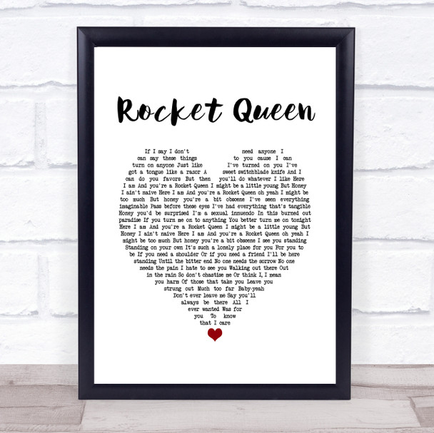 Guns N' Roses Rocket Queen White Heart Song Lyric Quote Music Print