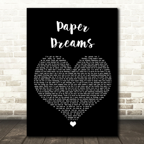 Lucy Spraggan Paper Dreams Black Heart Song Lyric Quote Music Print