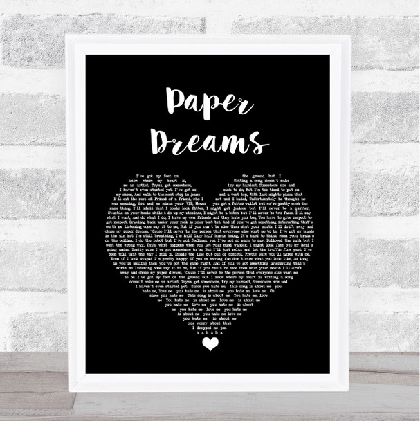 Lucy Spraggan Paper Dreams Black Heart Song Lyric Quote Music Print