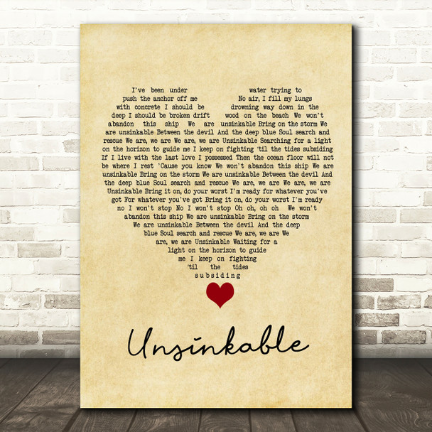 Lucy Spraggan Unsinkable Vintage Heart Song Lyric Quote Music Print