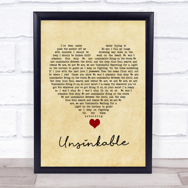 Lucy Spraggan Unsinkable Vintage Heart Song Lyric Quote Music Print