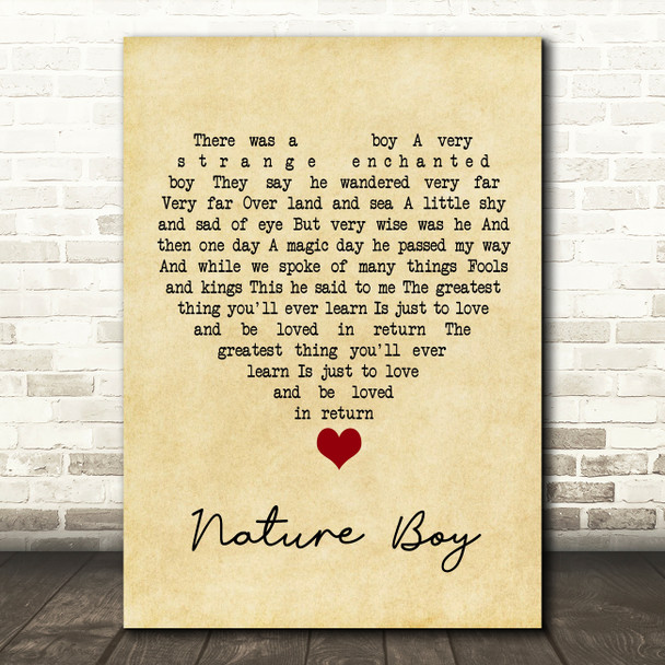 Nat King Cole Nature Boy Vintage Heart Song Lyric Quote Music Print