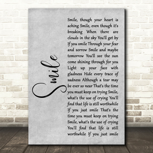 Nat King Cole Smile Grey Rustic Script Song Lyric Quote Music Print