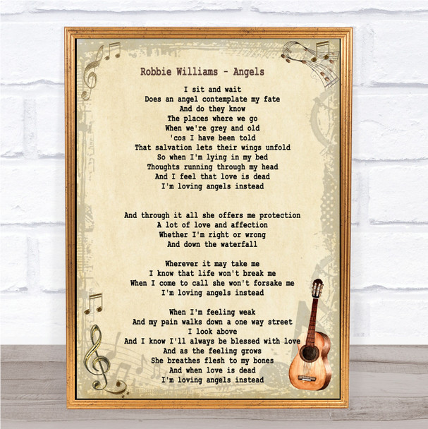 Robbie Williams Angels Song Lyric Vintage Quote Print