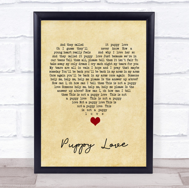 Donny Osmond Puppy Love Vintage Heart Song Lyric Quote Music Print