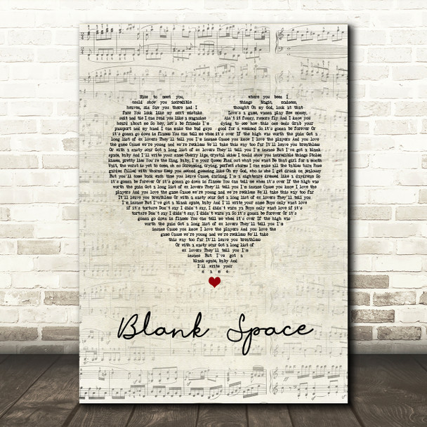 Taylor Swift Blank Space Script Heart Song Lyric Quote Music Print