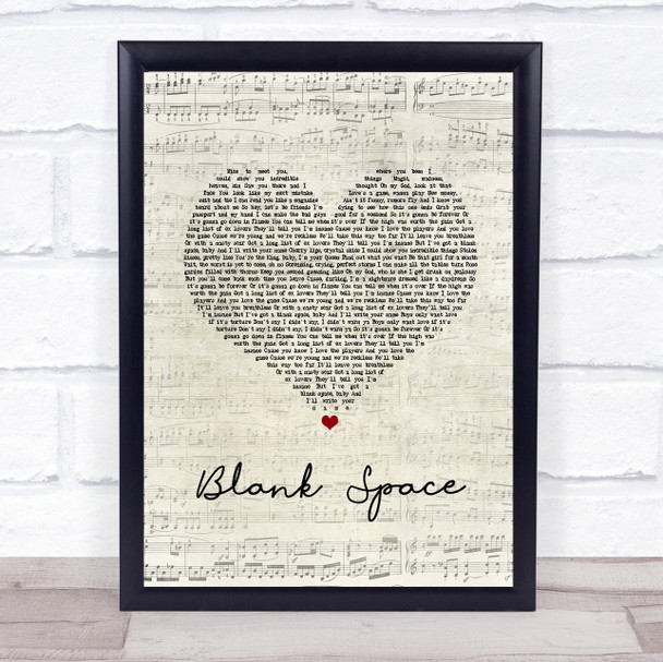 Taylor Swift Blank Space Script Heart Song Lyric Quote Music Print