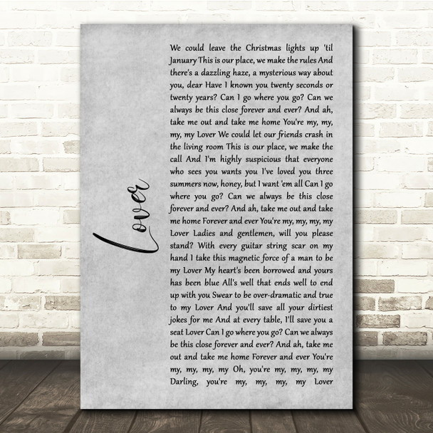 Taylor Swift Lover Grey Rustic Script Song Lyric Quote Music Print
