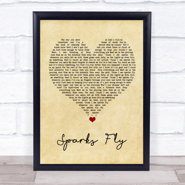 Taylor Swift Sparks Fly Vintage Heart Song Lyric Quote Music Print