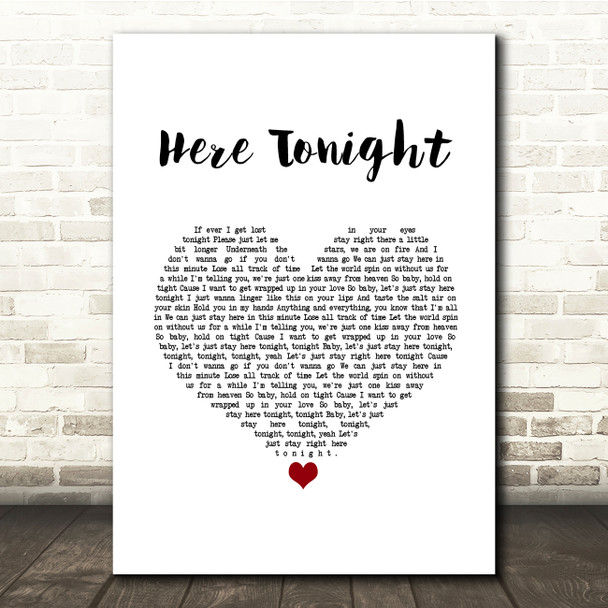 Brett Young Here Tonight White Heart Song Lyric Quote Music Print