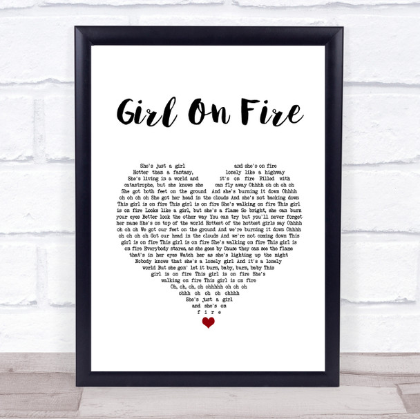 Alicia Keys Girl On Fire White Heart Song Lyric Quote Music Print