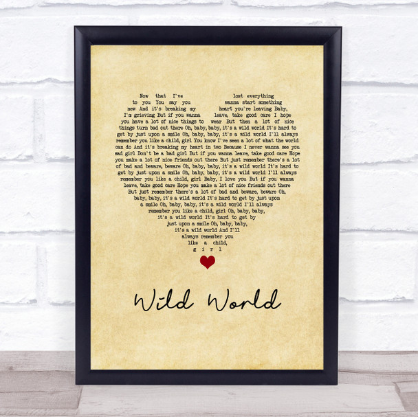 Cat Stevens Wild World Vintage Heart Song Lyric Quote Music Print