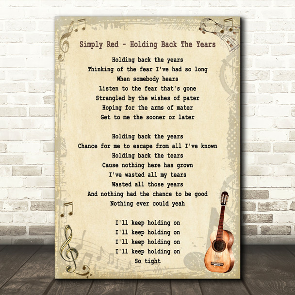 Simply Red Holding Back The Years Song Lyric Vintage Quote Print